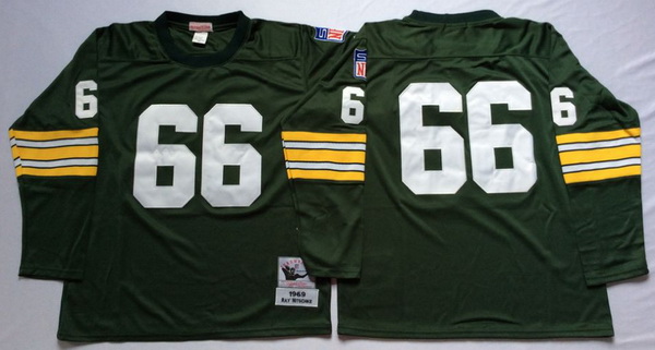 Men Green Bay Green Bay Packers 66 Ray Nitschke Green Long Sleeve M&N Throwback Jersey