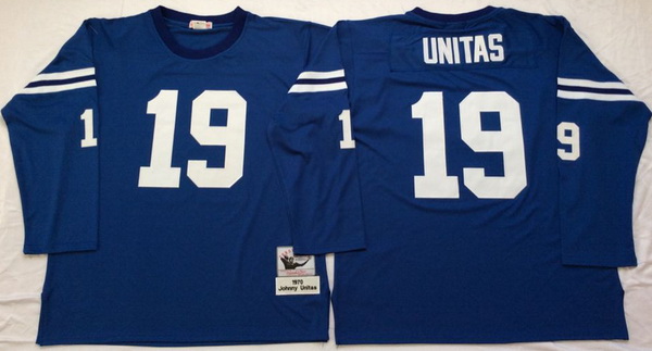 Men Indianapolis Colts 19 Johnny Unitas Blue Long Sleeve M&N Throwback Jersey