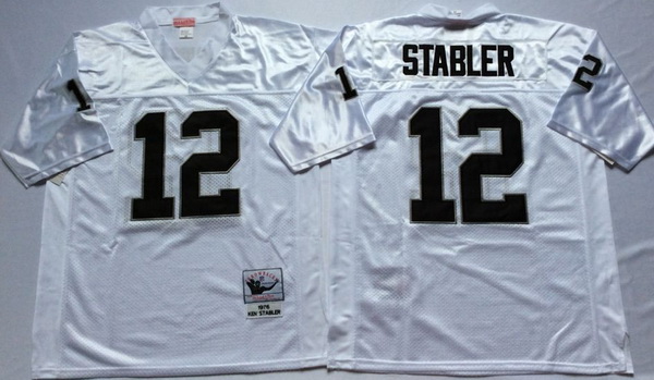 Men Las Vegas Raiders 12 Ken Stabler White M&N Throwback Jersey