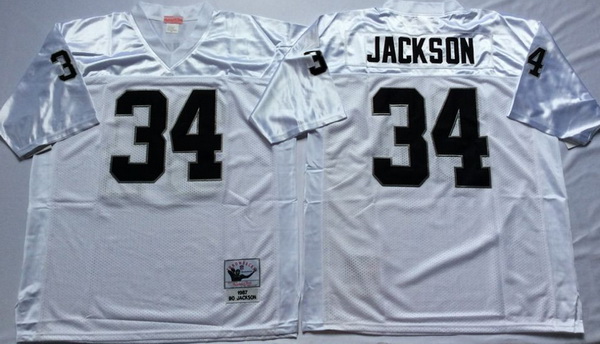 Men Las Vegas Raiders 34 Bo Jackson White M&N Throwback Jersey