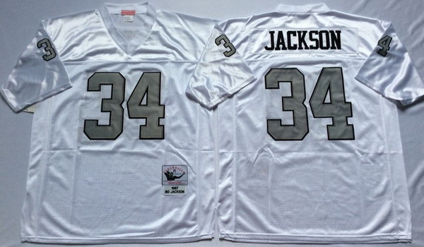 Men Las Vegas Raiders 34 Bo Jackson White Silver M&N Throwback Jersey