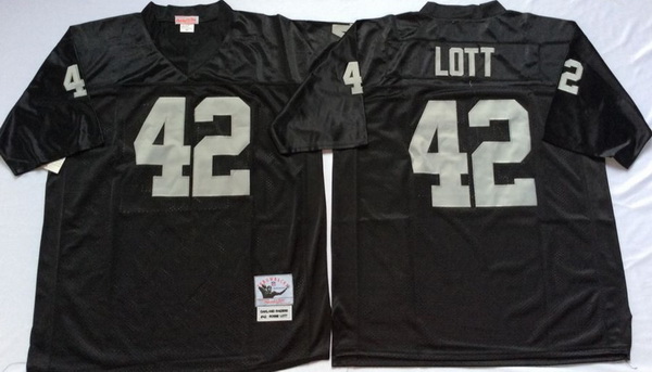 Men Las Vegas Raiders 42 Ronnie Lott Black M&N Throwback Jersey