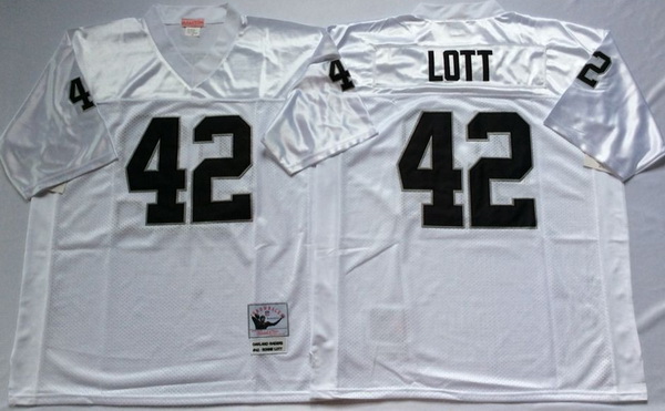 Men Las Vegas Raiders 42 Ronnie Lott White M&N Throwback Jersey