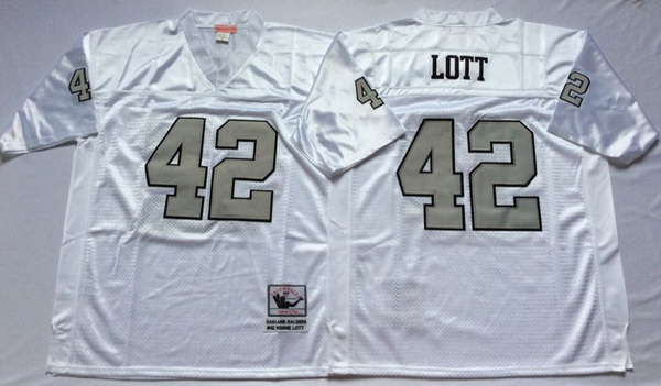 Men Las Vegas Raiders 42 Ronnie Lott White Silver M&N Throwback Jersey