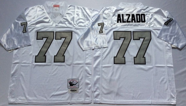 Men Las Vegas Raiders 77 Lyle Alzado White Silver M&N Throwback Jersey