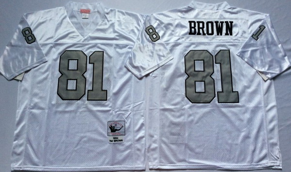 Men Las Vegas Raiders 81 Tim Brown White Silver M&N Throwback Jersey