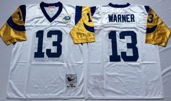 Men Los Angeles Rams 13 Kurt Warner White M&N Throwback Jersey