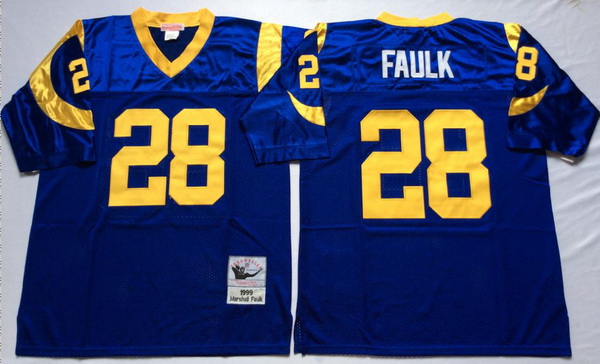 Men Los Angeles Rams 28 Marshall Faulk Blue M&N Throwback Jersey