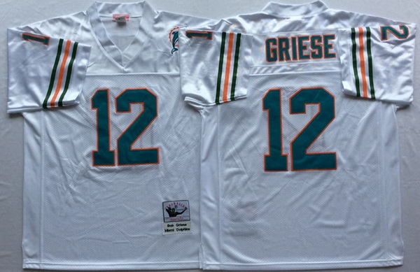 Men Miami Dolphins 12 Bob Griese White M&N Throwback Jersey