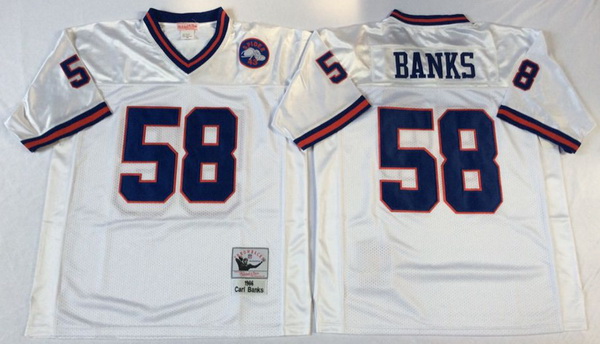 Men New York Giants 58 Carl Banks White M&N Throwback Jersey