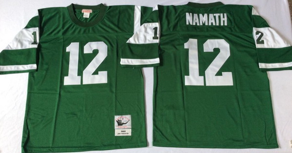 Men New York Jets 12 Joe Namath Green M&N Throwback Jersey