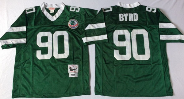 Men New York Jets 90 Dennis Byrd Green M&N Throwback Jersey