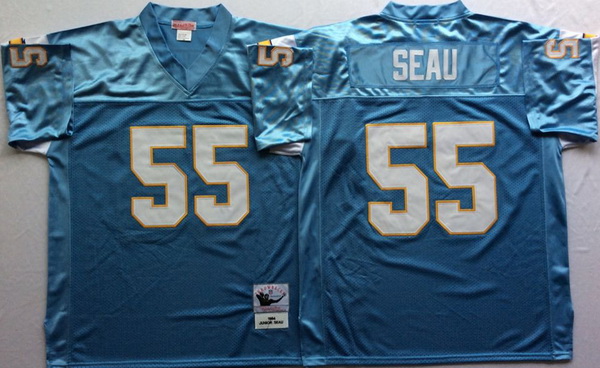 Men Nike Los Angeles Chargers 55 Junior Seau Light Blue M&N Throwback Jersey