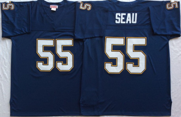 Men Nike Los Angeles Chargers 55 Junior Seau Navy M&N Throwback Jersey