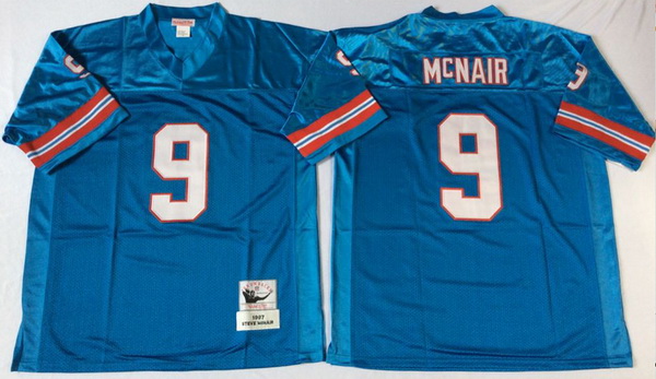 Men Oilers 9 Steve McNair Blue M&N Throwback Jersey