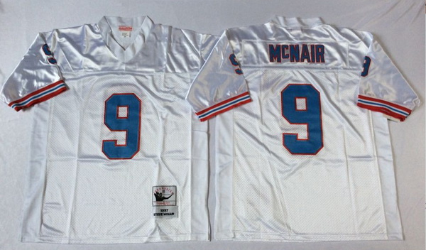 Men Oilers 9 Steve McNair White M&N Throwback Jersey