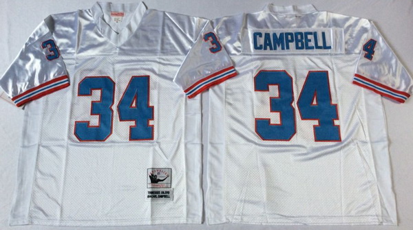 Men Oilers 34 Earl Campbell White M&N Throwback Jersey