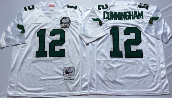 Men Philadelphia Eagles 12 Randall Cunningham White M&N Throwback Jersey