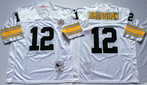 Men Pittsburgh Steelers 12 Terry Bradshaw White M&N Throwback Jersey