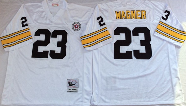 Men Pittsburgh Steelers 23 Mike Wagner White M&N Throwback Jersey