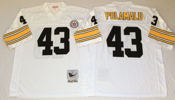 Men Pittsburgh Steelers 43 Troy Polamalu White M&N Throwback Jersey