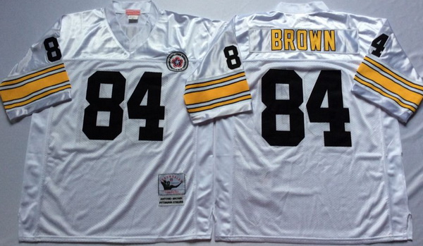 Men Pittsburgh Steelers 84 Antonio Brown White M&N Throwback Jersey