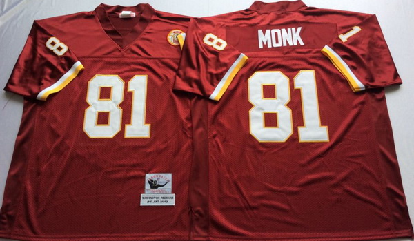 Men Redskins 81 Art Monk Red M&N Throwback Jersey