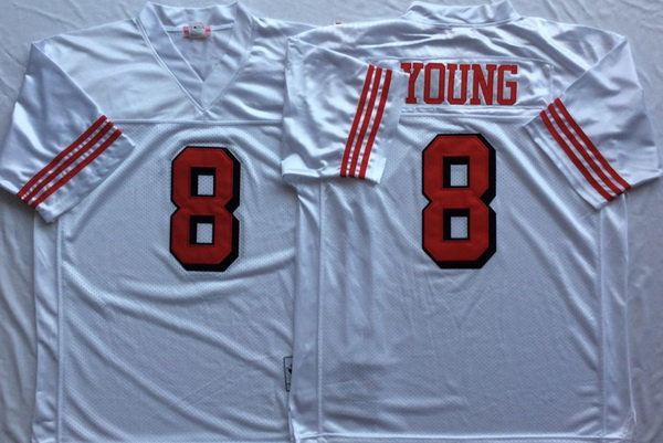 Men San Francisco 49ers 8 Steve Young White Vintage M&N Jersey