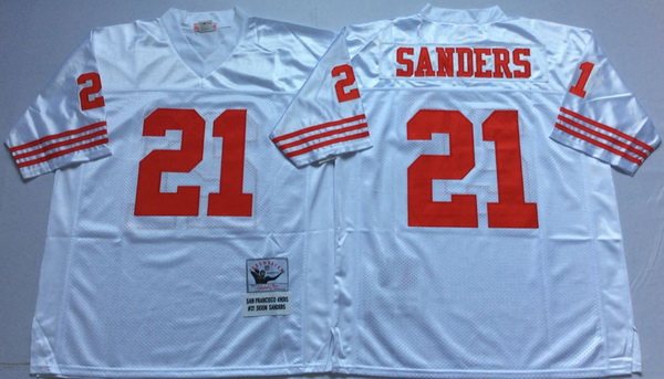 Men San Francisco 49ers 21 Deion Sanders White M&N Throwback Jersey