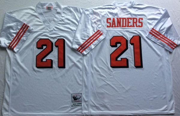 Men San Francisco 49ers 21 Deion Sanders White Vintage M&N Jersey