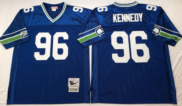 Men Seattle Seahawks 96 Cortez Kennedy Blue M&N Throwback Jersey