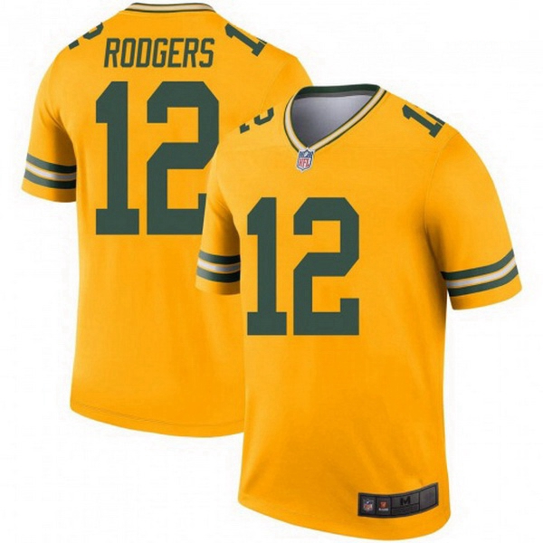 Men Nike Green Bay Packers 12 Aaron Rodgers Legend Gold Jersey