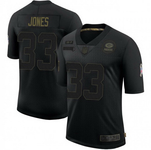 Men Nike Green Bay Packers 33 Aaron Jones 2020 Black Salute To Service Jersey