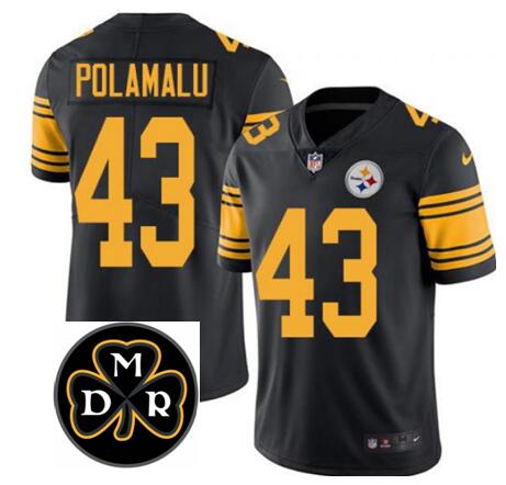 Nike Steelers Troy Polamalu Black Men's Stitched NFL Stitched MDR Patch Limited Rush Jersey