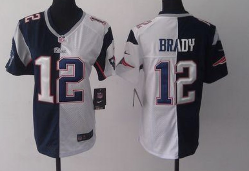 Women New England Patriots Tom Brady White Blue Split Limited Jersey