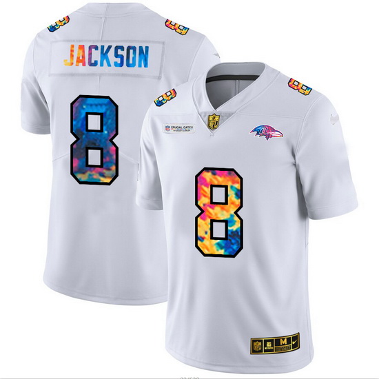 Baltimore Ravens 8 Lamar Jackson Men White Nike Multi Color 2020 NFL Crucial Catch Limited NFL Jerse