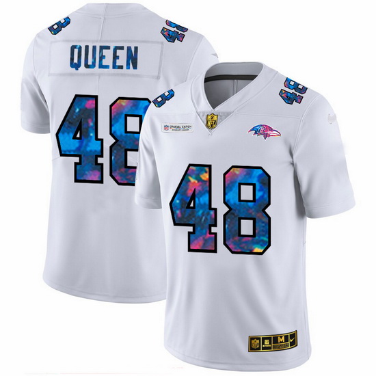 Baltimore Ravens 48 Patrick Queen Men White Nike Multi Color 2020 NFL Crucial Catch Limited NFL Jers