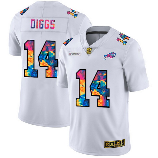 Buffalo Bills 14 Stefon Diggs Men White Nike Multi Color 2020 NFL Crucial Catch Limited NFL Jersey