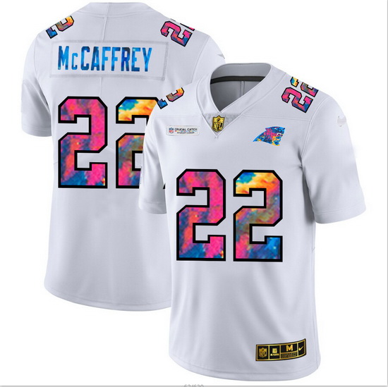 Carolina Panthers 22 Christian McCaffrey Men White Nike Multi Color 2020 NFL Crucial Catch Limited N