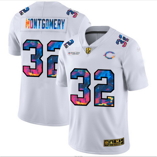 Chicago Bears 32 David Montgomery Men White Nike Multi Color 2020 NFL Crucial Catch Limited NFL Jers