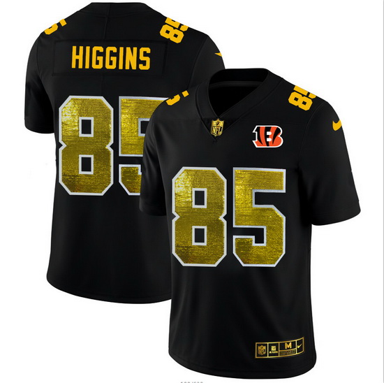 Cincinnati Bengals 85 Tee Higgins Men Black Nike Golden Sequin Vapor Limited NFL Jersey