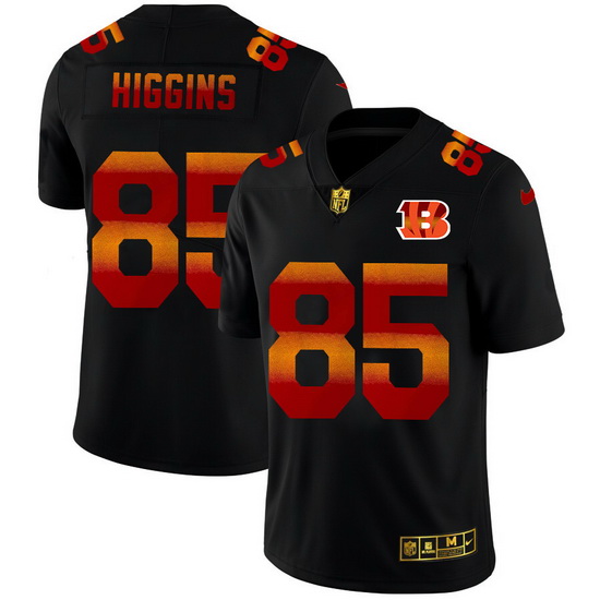 Cincinnati Bengals 85 Tee Higgins Men Black Nike Red Orange Stripe Vapor Limited NFL Jersey