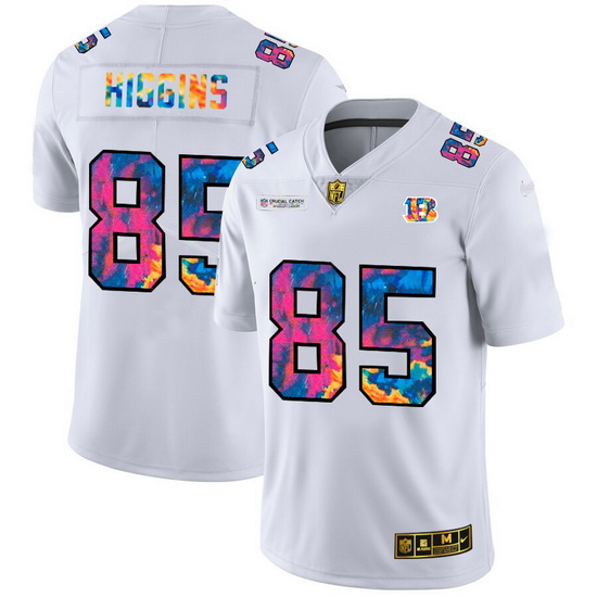 Cincinnati Bengals 85 Tee Higgins Men White Nike Multi Color 2020 NFL Crucial Catch Limited NFL Jers