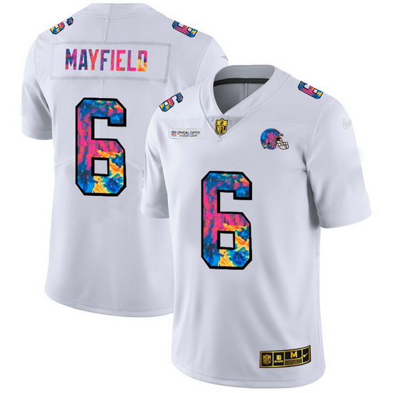 Cleveland Browns 6 Baker Mayfield Men White Nike Multi Color 2020 NFL Crucial Catch Limited NFL Jers