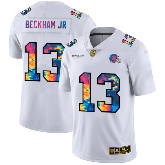 Cleveland Browns 13 Odell Beckham Jr  Men White Nike Multi Color 2020 NFL Crucial Catch Limited NFL 