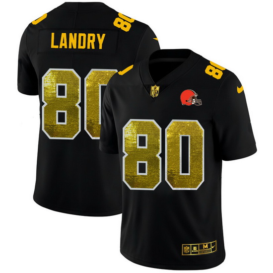 Cleveland Browns 80 Jarvis Landry Men Black Nike Golden Sequin Vapor Limited NFL Jersey