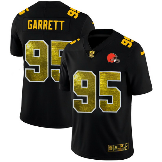 Cleveland Browns 95 Myles Garrett Men Black Nike Golden Sequin Vapor Limited NFL Jersey