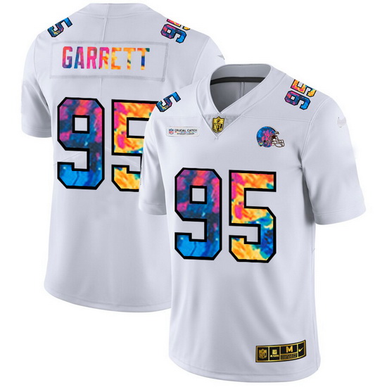 Cleveland Browns 95 Myles Garrett Men White Nike Multi Color 2020 NFL Crucial Catch Limited NFL Jers