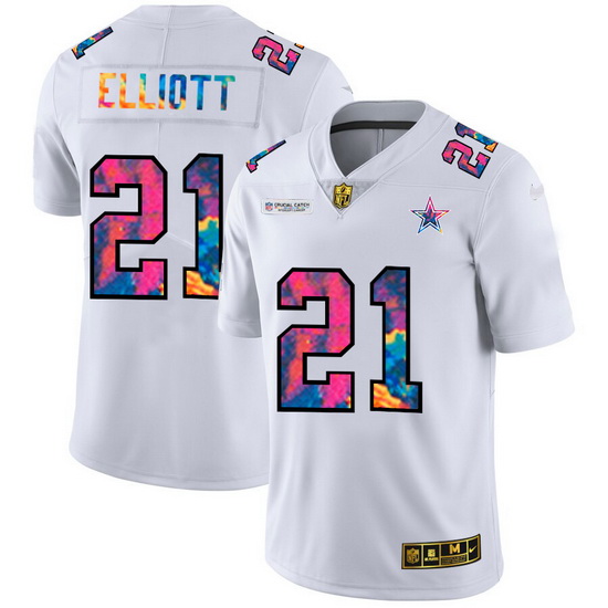 Dallas Cowboys 21 Ezekiel Elliott Men White Nike Multi Color 2020 NFL Crucial Catch Limited NFL Jers