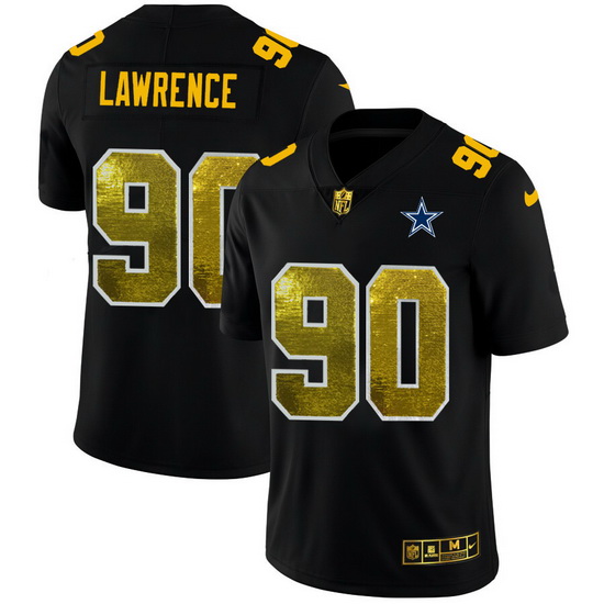 Dallas Cowboys 90 Demarcus Lawrence Men Black Nike Golden Sequin Vapor Limited NFL Jersey